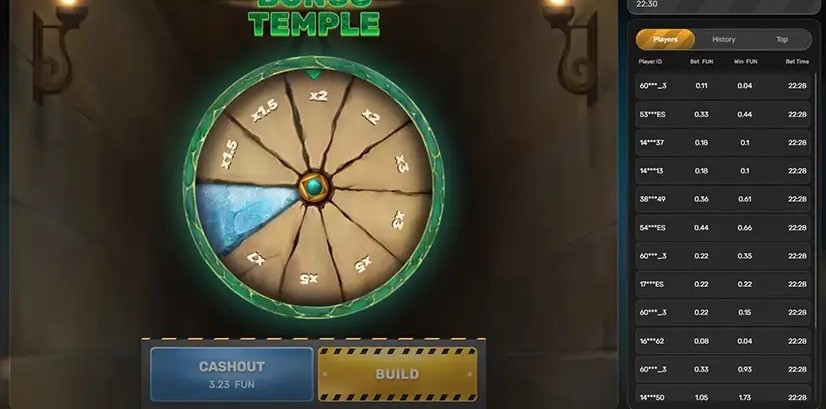 Tower Rush Bonus-Tempel-Glücksrad mit Multiplikatoren bis x5